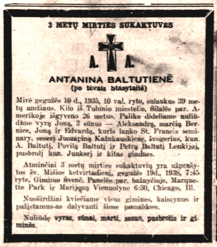 Antanina Stasytaitė-Balutiene, Tūbinių km kilimo1- mire JAV.jpg